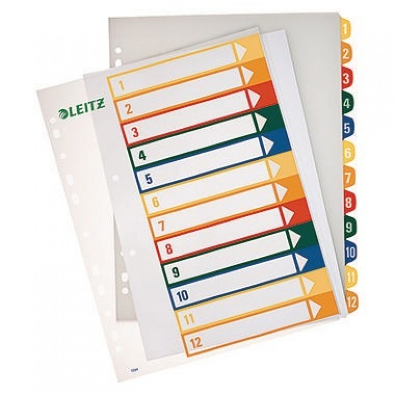Leitz Register 12940000 DIN A4 1-12 volle Höhe PP farbig/transparent Leitz Register 12940000 DIN A4 1-12 volle Höhe PP farbig/transparent