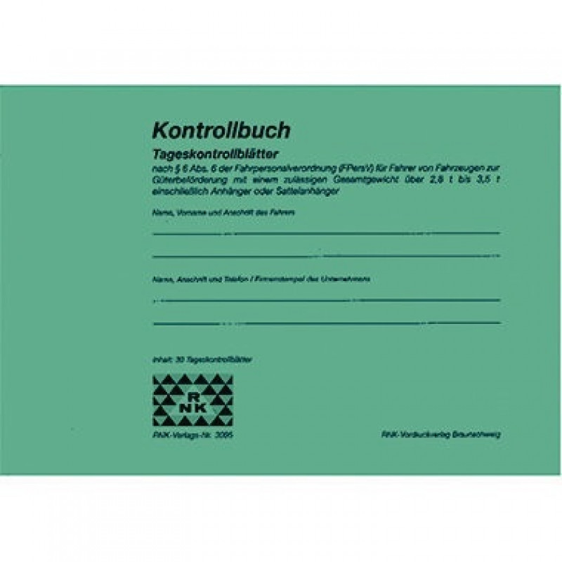 RNK Kontrollbuch 3095 für Fahrpersonal DIN A5 quer 32Blatt RNK Kontrollbuch 3095 für Fahrpersonal DIN A5 quer 32Blatt