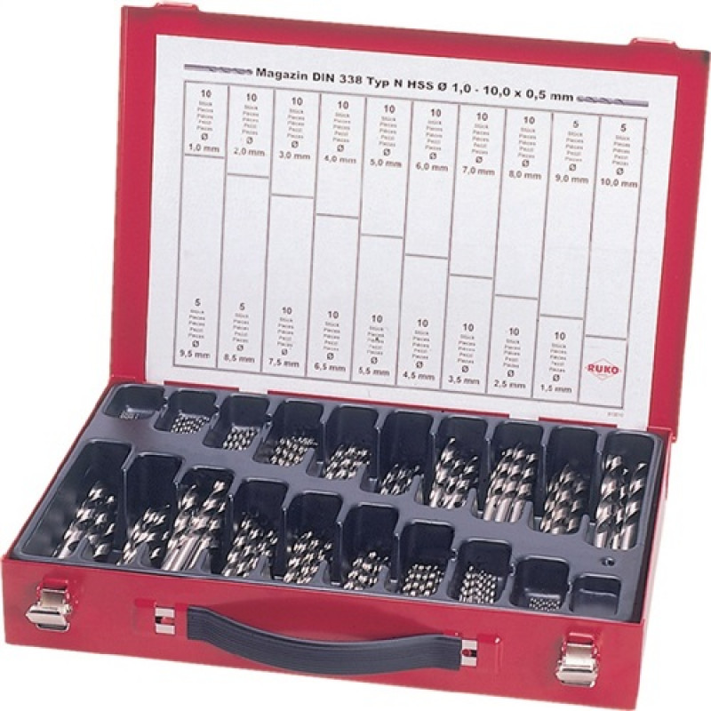 Spiralbohrermagazin DIN338 Typ N 1-10mm steig.um 0,5mm HSS-Co 170tlg.RUKO Spiralbohrermagazin DIN338 Typ N 1-10mm steig.um 0,5mm HSS-Co 170tlg.RUKO