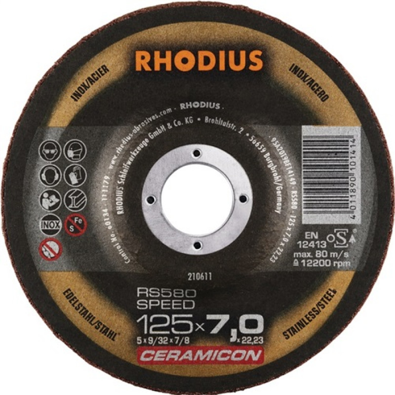 Schruppscheibe RS580 SPEED D230xS7mm gekr.CO Bohrung 22,23mm RHODIUS Schruppscheibe RS580 SPEED D230xS7mm gekr.CO Bohrung 22,23mm RHODIUS