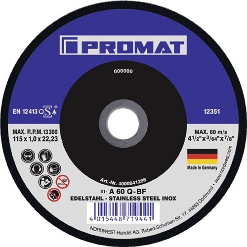 Trennscheibe Action D115x1mm ger.INOX Bohrung 22,23mm PROMAT Trennscheibe Action D115x1mm ger.INOX Bohrung 22,23mm PROMAT