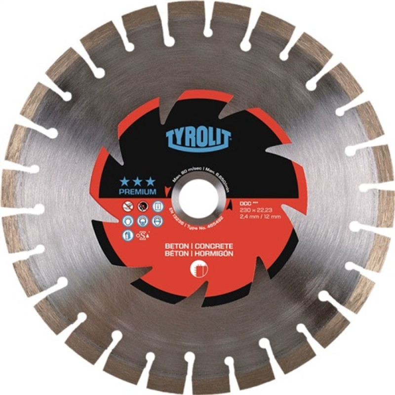 Diamanttrennscheibe Premium D.115mm Bohr.22,23mm Beton 2,2mm 10mm TYROLIT Diamanttrennscheibe Premium D.115mm Bohr.22,23mm Beton 2,2mm 10mm TYROLIT
