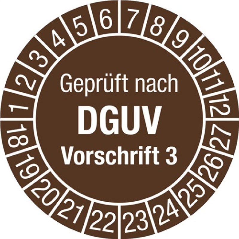Mehrjahresprüfplakette D.30 mmBxL Geprüft n.DGUV3 18-27 Folie Mehrjahresprüfplakette D.30 mmBxL Geprüft n.DGUV3 18-27 Folie