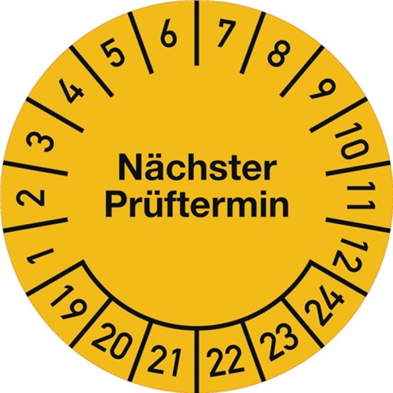 Mehrjahresprüfplakette D.30mm Nächster Prüftermin 2019-2024 Folie Btl.a 100 St. Mehrjahresprüfplakette D.30mm Nächster Prüftermin 2019-2024 Folie Btl.a 100 St.