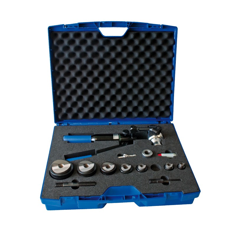 Hand-Hydraulikgerät mit Blechlocher-Satz metrisch M 16 – M 63 für VA-Material  Hand-Hydraulikgerät mit Blechlocher-Satz metrisch M 16 – M 63 für VA-Material