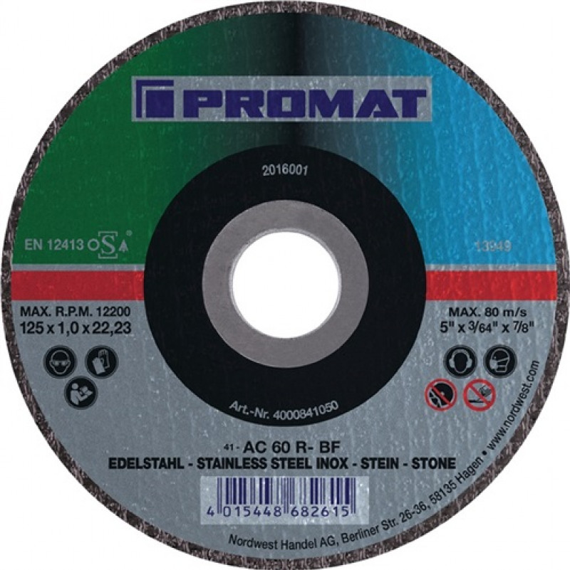 Trennscheibe Univ.D115x1mm ger.INOX/STA/STE Bohr.22,23mm PROMAT