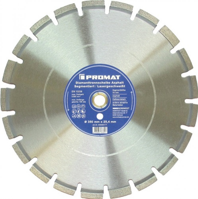 Diamanttrennscheibe D.350mm Bohr.20mm lasergeschweißt 10mm PROMAT
