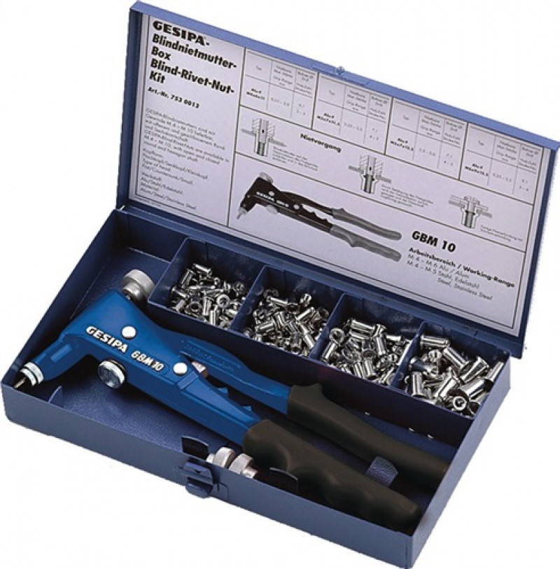 Blindnietmutternsortimentbox 156tlg. GBM10 u.Blindnietmutter M4-M6 i.Blechkoffer Blindnietmutternsortimentbox 156tlg. GBM10 u.Blindnietmutter M4-M6 i.Blechkoffer