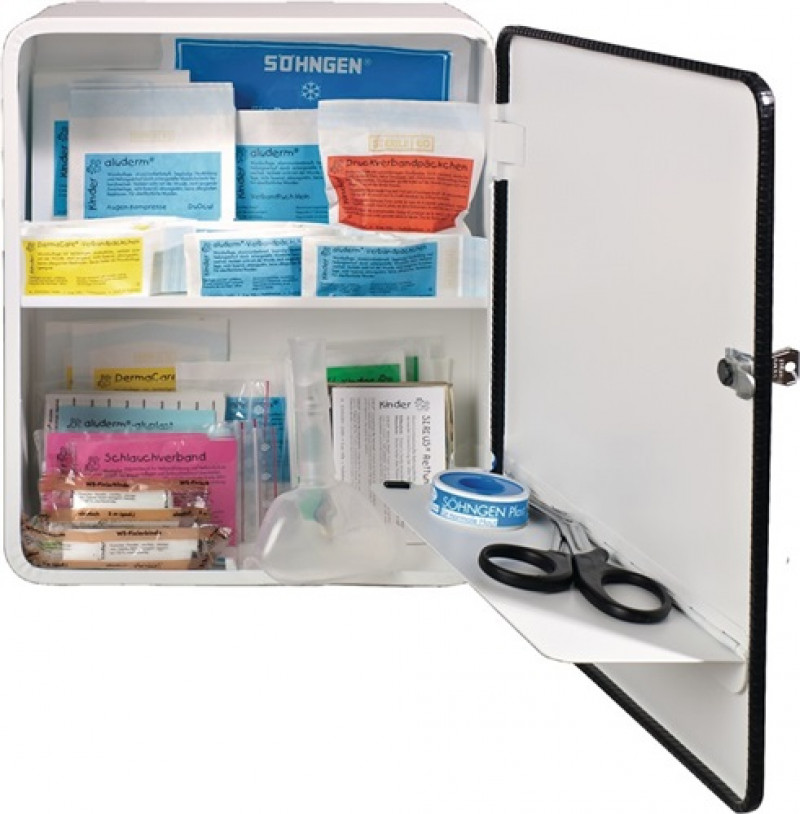 Verbandschank KINDERGARTEN B302xH362xT140ca.mm weiß 1-türig Verbandschank KINDERGARTEN B302xH362xT140ca.mm weiß 1-türig