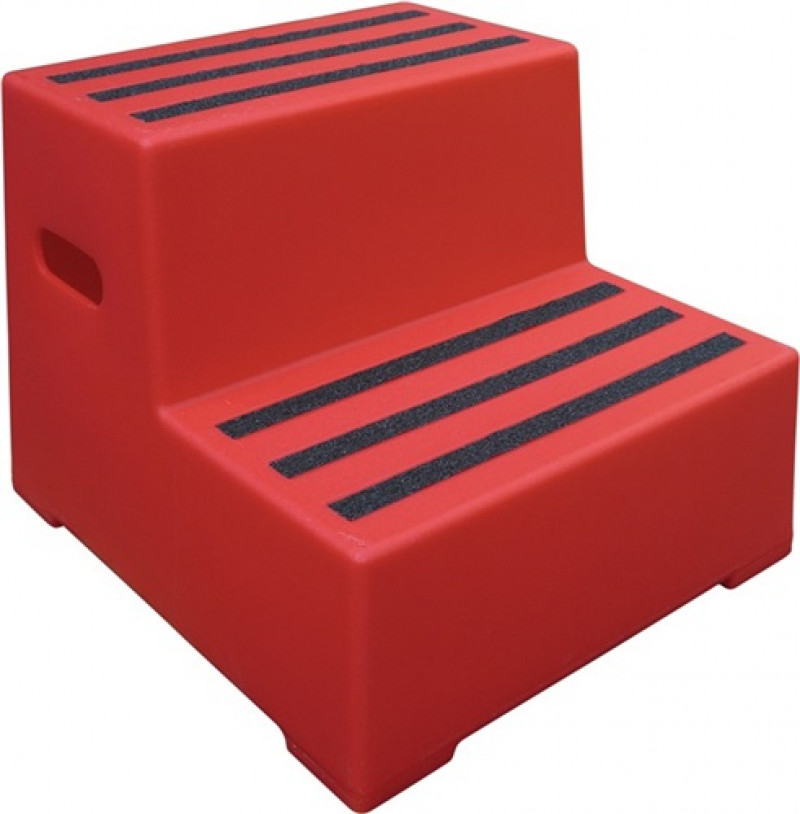 Schwerlasttritt Stufen 2 Plattform-H.420mm Ku.rot Schwerlasttritt Stufen 2 Plattform-H.420mm Ku.rot