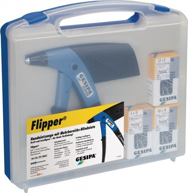 Blindnietsortiment Flipperbox 226tlg. Flipper u.Blindniete Polygrip i.Ku.-Koffer Blindnietsortiment Flipperbox 226tlg. Flipper u.Blindniete Polygrip i.Ku.-Koffer