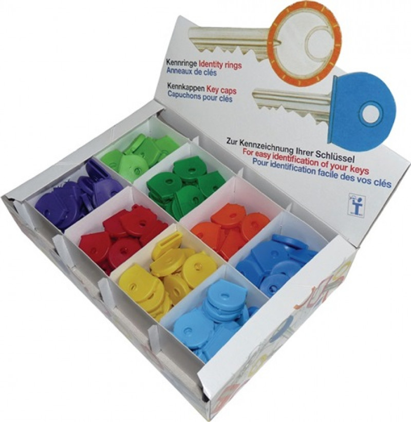 Schlüsselkappen 200 St. im Krt. farbig sortiert Ku. Schlüsselkappen 200 St. im Krt. farbig sortiert Ku.