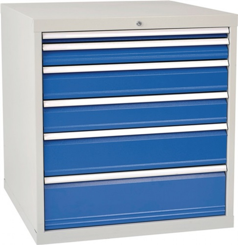 Schubladenschrank H1019xB1005xT736mm lichtgrau/signalblau 6 Schubl.Vollauszug Schubladenschrank H1019xB1005xT736mm lichtgrau/signalblau 6 Schubl.Vollauszug
