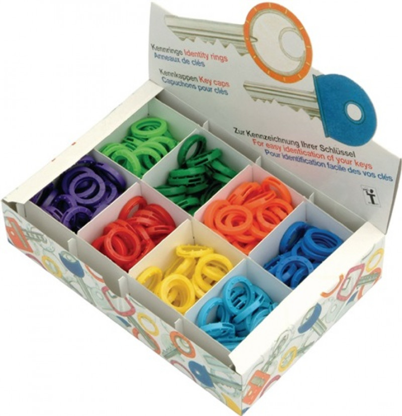 Schlüsselkennring 25mm rd.neon farbig sortiert im Schaukasten Schlüsselkennring 25mm rd.neon farbig sortiert im Schaukasten