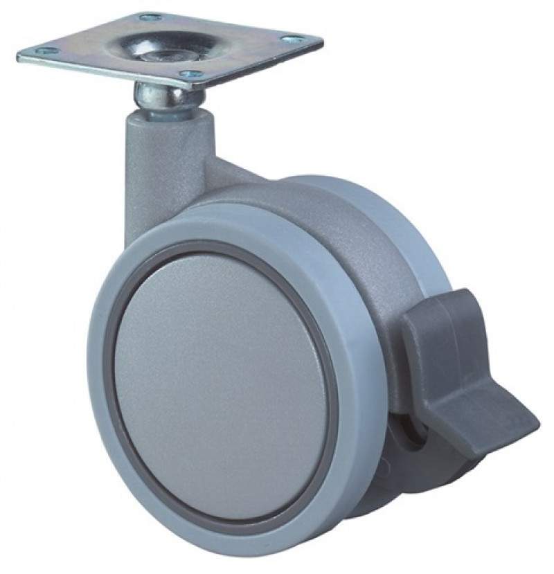 Kunststoffdoppelrolle m.Feststeller D.60mm Trgf.35kg m.Platte Ku.grau Kunststoffdoppelrolle m.Feststeller D.60mm Trgf.35kg m.Platte Ku.grau