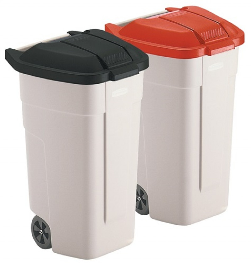 Viereck-Container H860xB560xT520mm beige 100l Deckelfarbe schwarz m.Rädern Viereck-Container H860xB560xT520mm beige 100l Deckelfarbe schwarz m.Rädern