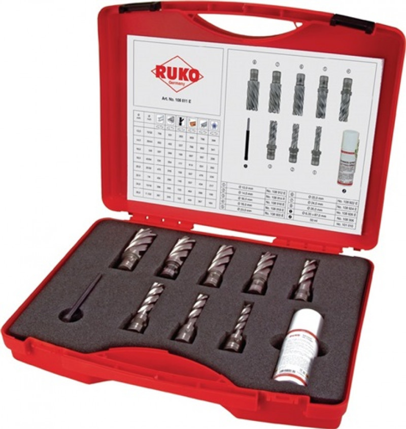 Kernbohrersatz 10tlg. D.12-26mm HSS-Co5 ComPact L.50mm Quick IN RUKO Kernbohrersatz 10tlg. D.12-26mm HSS-Co5 ComPact L.50mm Quick IN RUKO