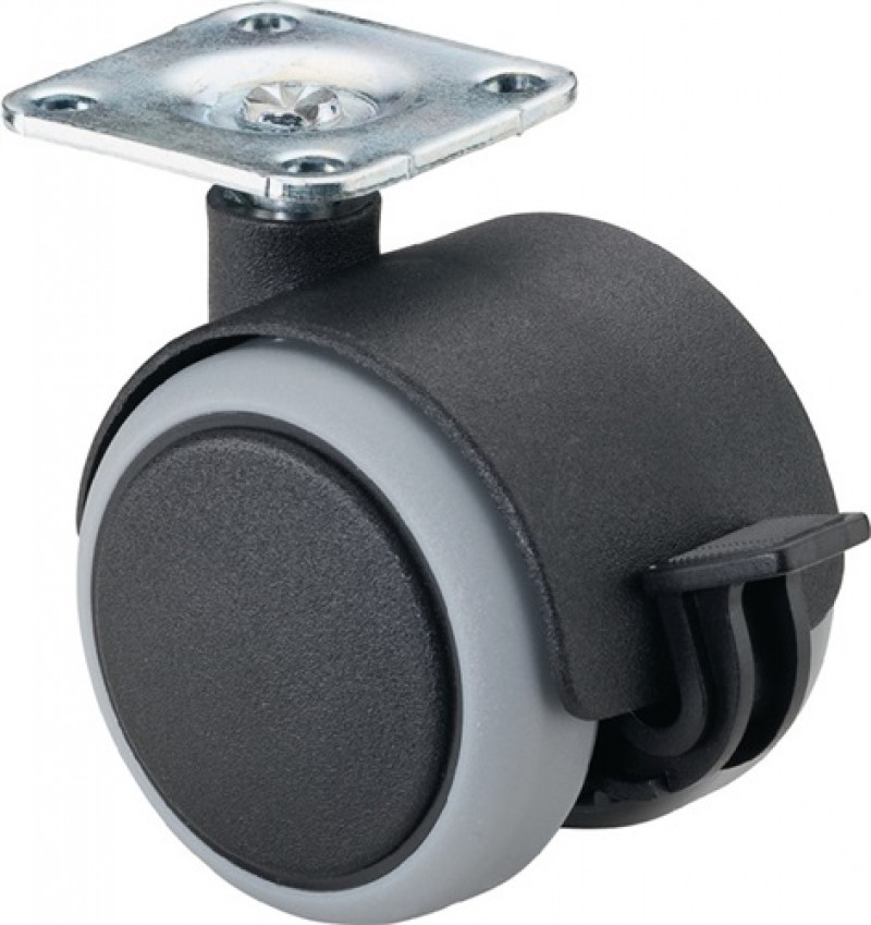 Kunststoffdoppelrolle m.Feststeller D.50mm Trgf.50kg m.Platte m.Feststeller Ku. Kunststoffdoppelrolle m.Feststeller D.50mm Trgf.50kg m.Platte m.Feststeller Ku.