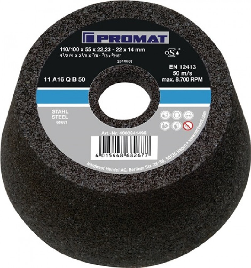 Schleiftopf A16Q 110/100mm STA u.Stahlguss Bohrung 22,23mm PROMAT