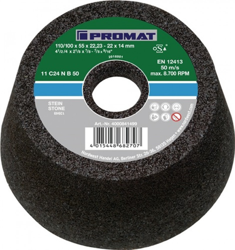 Schleiftopf C24N 110/100mm Natur- u.Kunststein,Stahlguss Bohrung 22,23mm PROMAT Schleiftopf C24N 110/100mm Natur- u.Kunststein,Stahlguss Bohrung 22,23mm PROMAT
