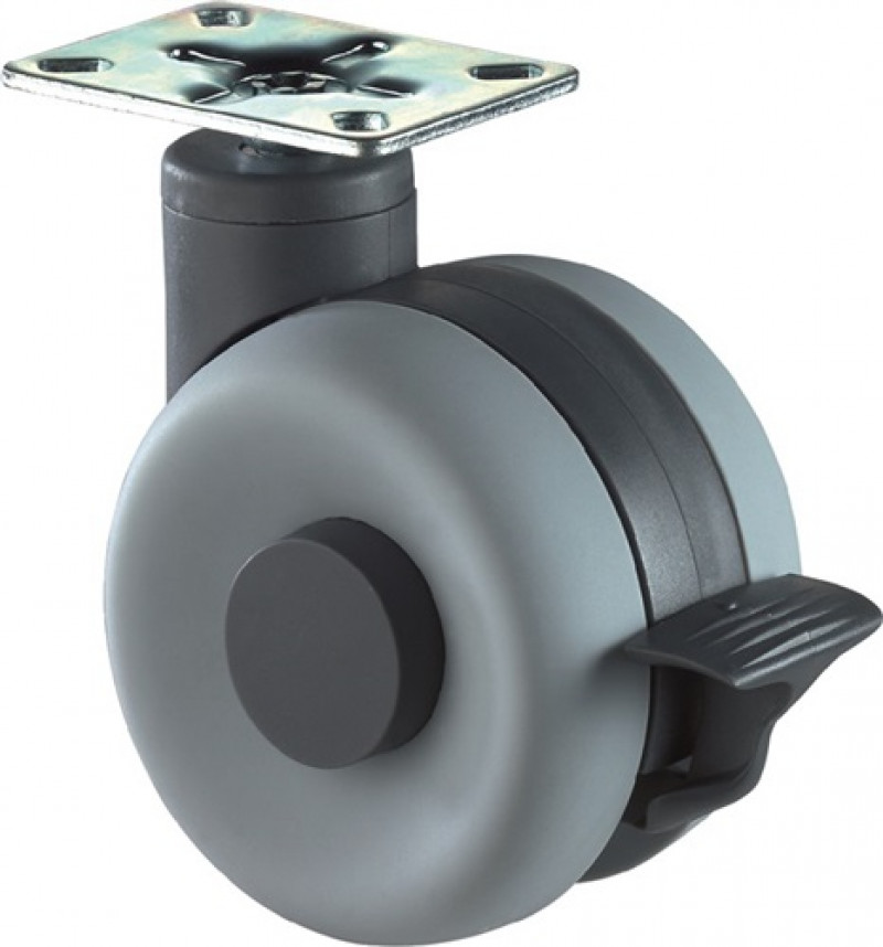 Kunststoff-Doppelrolle m.Feststeller 60mm 40kg m.FeststellerPUR grau 47x47mm