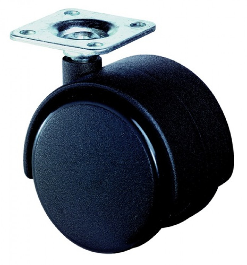 Kunststoffdoppelrolle D.40mm Trgf.30kg m.Platte PA transp. Kunststoffdoppelrolle D.40mm Trgf.30kg m.Platte PA transp.