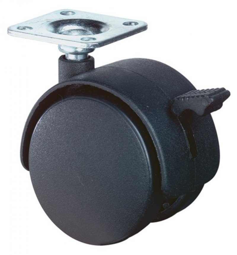 Kunststoffdoppelrolle m.Feststeller D.50mm Trgf.40kg m.Platte Polyamidrad grau Kunststoffdoppelrolle m.Feststeller D.50mm Trgf.40kg m.Platte Polyamidrad grau