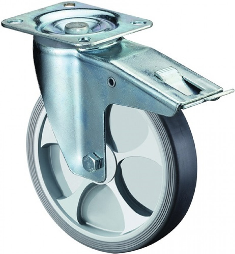 Lenkrolle D.200mm Trgf.200 kg m.Feststeller Ku.Platte L135xB109mm