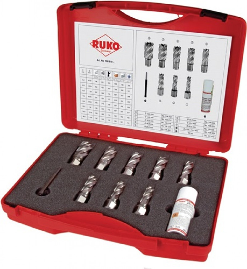 Kernbohrersatz 10tlg. D.12-26mm HSS L.30mm Weldon RUKO Kernbohrersatz 10tlg. D.12-26mm HSS L.30mm Weldon RUKO