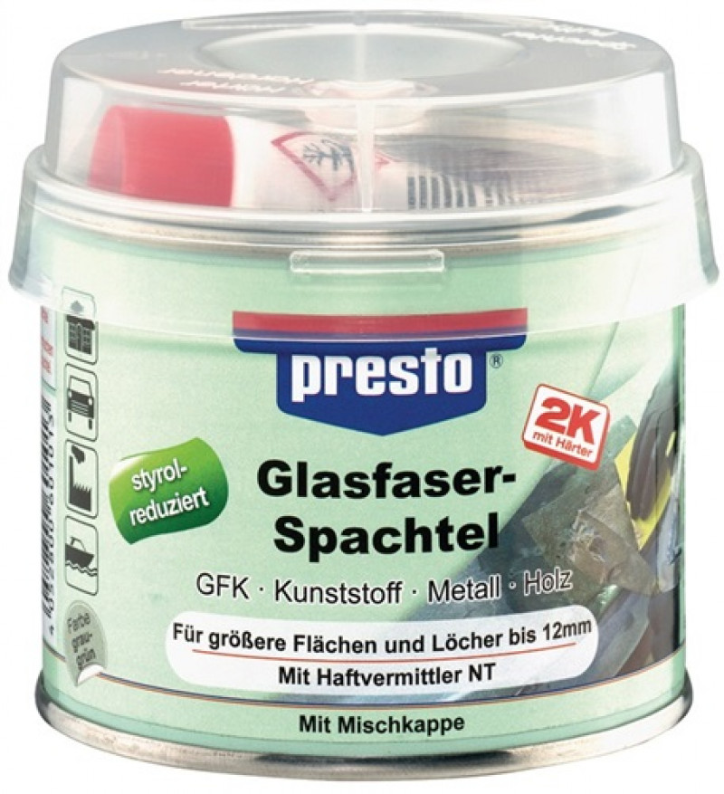 2K-Glasfaserspachtel prestolith® ext.grau-grün 250g Dose PRESTO 2K-Glasfaserspachtel prestolith® ext.grau-grün 250g Dose PRESTO