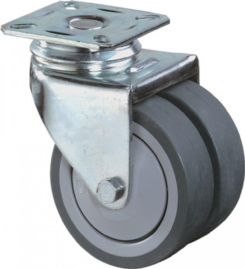 Doppel-Lenkrolle 75mm 80kg o.Feststeller Vollgummi blaugrau 77 x 67mm Doppel-Lenkrolle 75mm 80kg o.Feststeller Vollgummi blaugrau 77 x 67mm