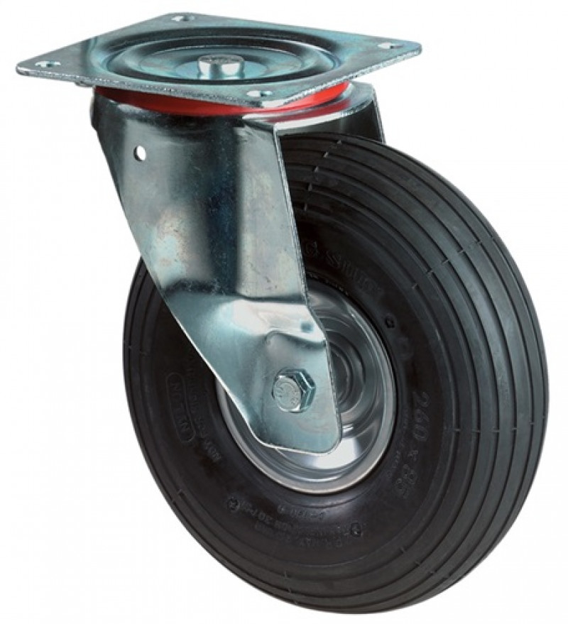Luftrad D.260mm Trgf.130kg Lenkrolle m.Platte Rillenprofil