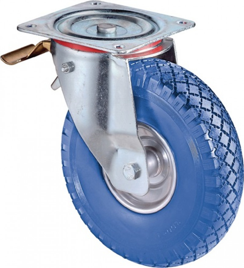 Lenkrolle m.Feststeller D.260mm Trgf.160kg m.Platte Rollenlager Gum.blau