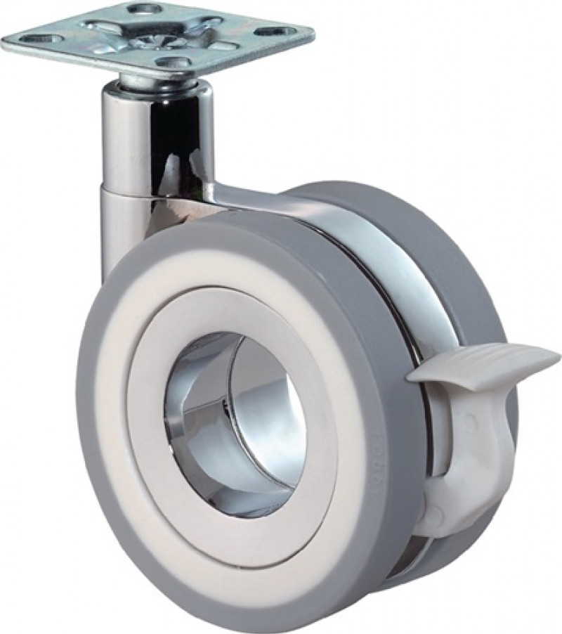 Design-Doppellenkrolle m.Feststeller 75mm 50kg m.FeststellerPUR grau 47x47mm Design-Doppellenkrolle m.Feststeller 75mm 50kg m.FeststellerPUR grau 47x47mm