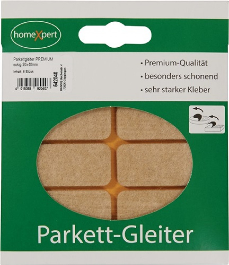 Parkettgleiter Premium 20 x 40mm Filz natur eck.selbstkl. Parkettgleiter Premium 20 x 40mm Filz natur eck.selbstkl.