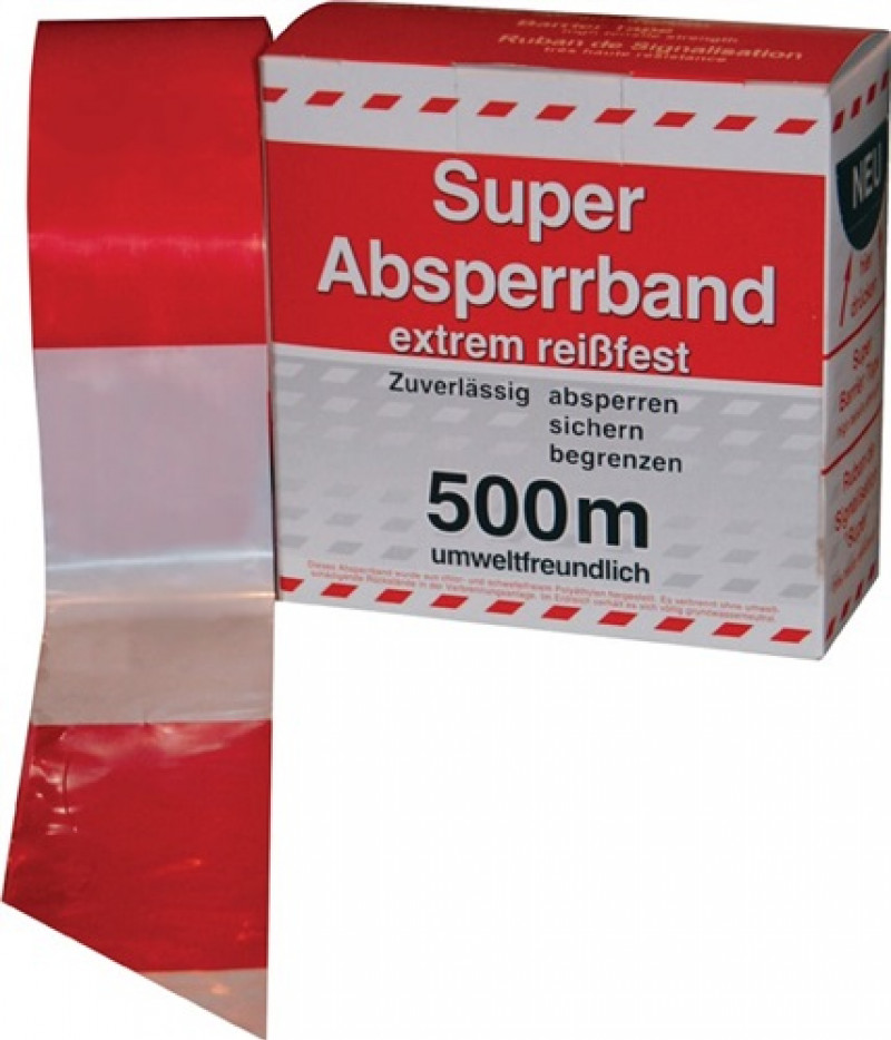 Absperrband L.500 m B.80mm rot/weiß geblockt 500m/Karton Absperrband L.500 m B.80mm rot/weiß geblockt 500m/Karton