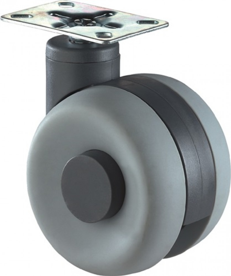 Kunststoff-Doppelrolle 60mm 40kg o.FeststellerPUR grau 47 x 47mm Kunststoff-Doppelrolle 60mm 40kg o.FeststellerPUR grau 47 x 47mm