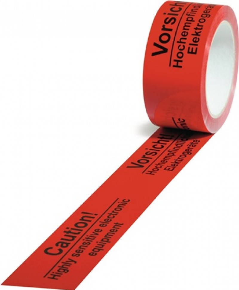 Warnklebeband PP,Empfindliche Elektrogeräte L.66 m,B.50mm rot Rl. Warnklebeband PP,Empfindliche Elektrogeräte L.66 m,B.50mm rot Rl.