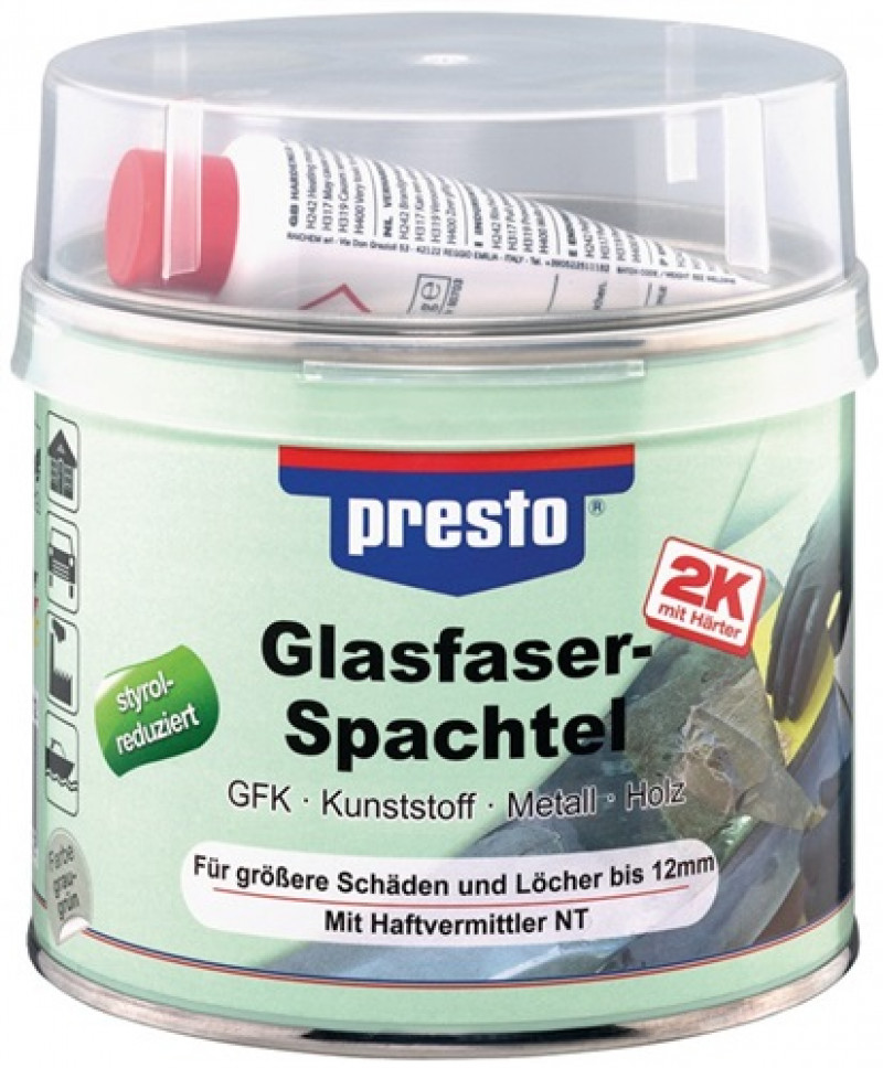 2K-Glasfaserspachtel prestolith® ext.grau-grün 1000g Dose PRESTO 2K-Glasfaserspachtel prestolith® ext.grau-grün 1000g Dose PRESTO