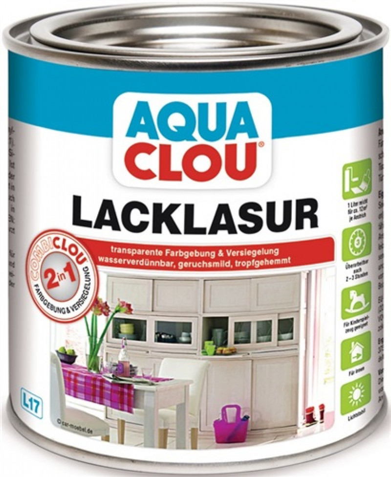 Lacklasur L17 COMBI Farbe 15 farblos 375 ml Dose AQUA CLOU Lacklasur L17 COMBI Farbe 15 farblos 375 ml Dose AQUA CLOU