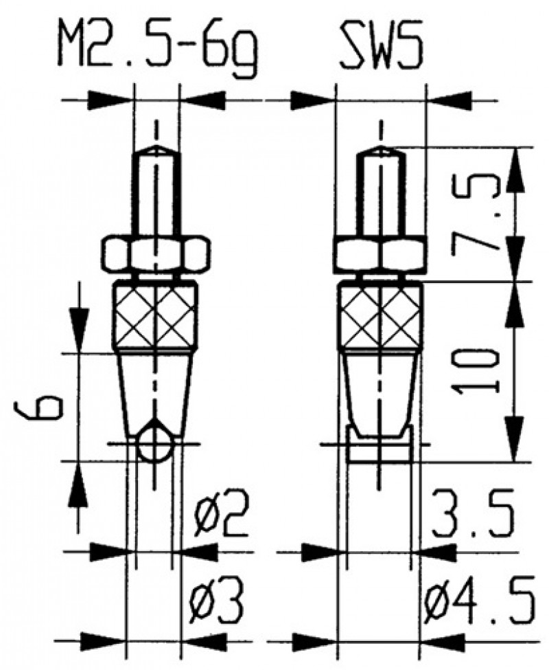 Messeinsatz D.2mm horiz. Zyl. M2,5 STA f. Messuhren Käfer Messeinsatz D.2mm horiz. Zyl. M2,5 STA f. Messuhren Käfer