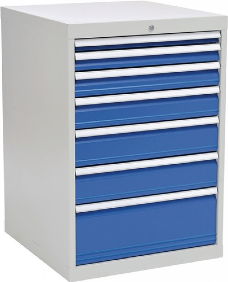 Schubladenschrank H1019xB705xT736mm lichtgrau/signalblau 7 Schubl.Vollauszug Schubladenschrank H1019xB705xT736mm lichtgrau/signalblau 7 Schubl.Vollauszug