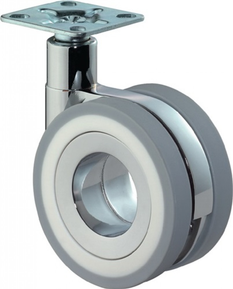 Design-Doppellenkrolle 75mm 50kg o.FeststellerPUR grau 47 x 47mm Design-Doppellenkrolle 75mm 50kg o.FeststellerPUR grau 47 x 47mm