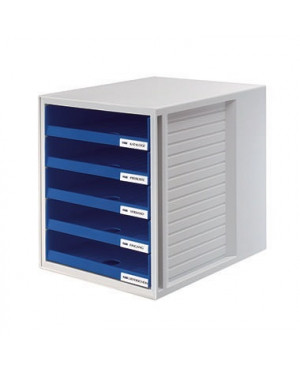HAN Schubladenbox 1401-14 DIN A4 5Schubfächer PS blau/lichtgrau