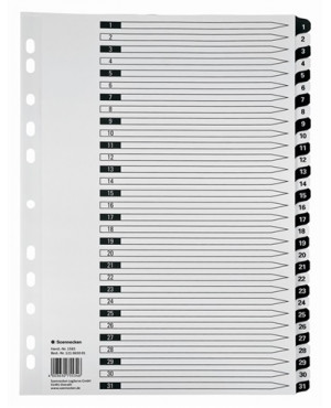 Soennecken Register 1585 DIN A4 1-31 volle Höhe Karton schwarz/weiß