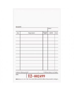 RNK Kassenblock 2952 15x10cm oben geheftet 50x2Blatt