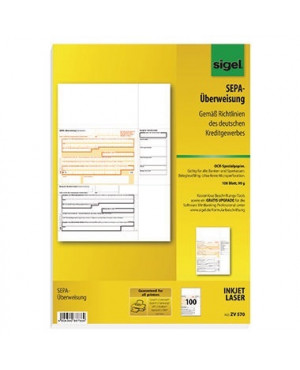 Sigel Überweisung ZV572 DIN A4 für InkJet/Laser-Drucker 250 Bl./Pack.