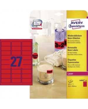 Avery Zweckform Etikett L6003-25 63,5x29,6mm neonrot 675 St./Pack.