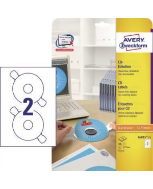 Avery Zweckform CD/DVD-Etikett L6015-25 matt weiß 50 St./Pack.