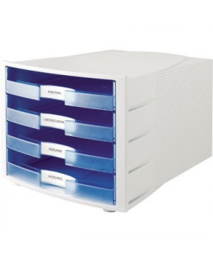 HAN Schubladenbox IMPULS 1011-X-64 DIN A4/C4 4Fächer lichtgrau/tr.bl